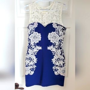 Venus size Med blue dress with white lace accents